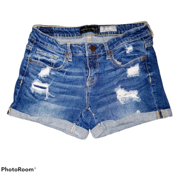 Aeropostale Midi Denim Frayed Design Summer Shorts 420 - Picture 1 of 5